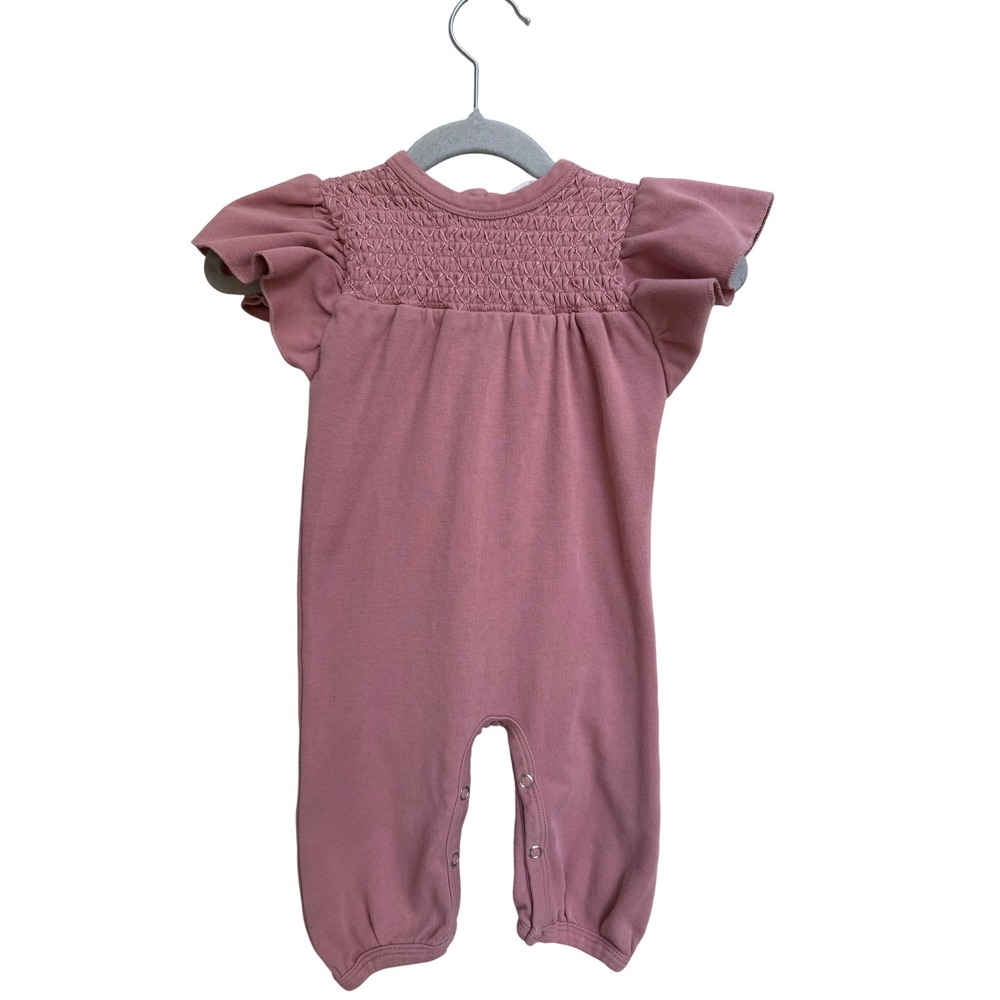Kate Quinn Smocked Romper‎ Flutter Sleeve Bodysuit Mauve Pink 6-12 Months